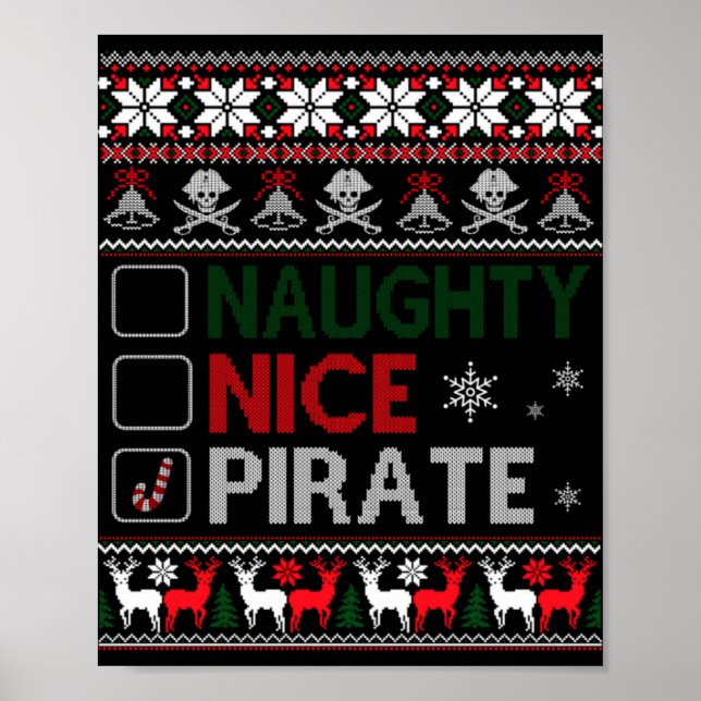 Poster Naughty Nice Rate Funny Christmas Checklist Ugly T (Devant)