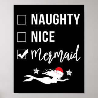 Poster Naughty Nice Sirène Funny Sirène Noël