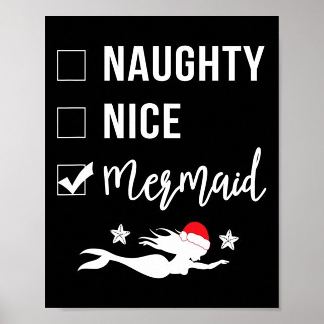 Poster Naughty Nice Sirène Funny Sirène Noël (Devant)