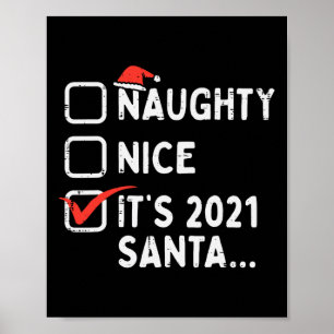 Poster Naughty Nice Son 2021 Père Noël Funny Quarantine X