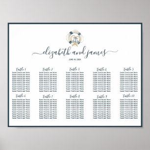 Poster Nautical Navy & White Wedding Table Seating