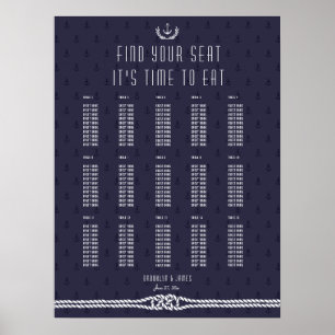 Poster Nautical Wedding Seating Chart Blue Anchors