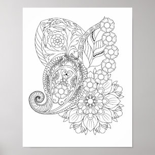 Poster Nautilus Fleurs Spirales Feuilles Mandala Colorati