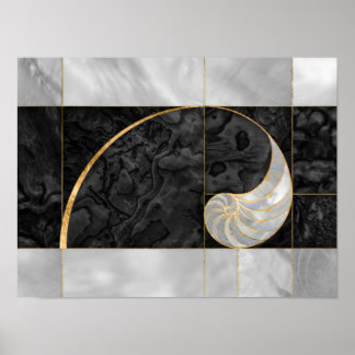 Poster Nautilus Shell - Black Abalone and Pearl