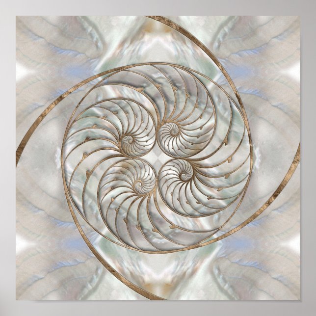 Poster Nautilus Shell - Mère de Pearl et d'or (Devant)