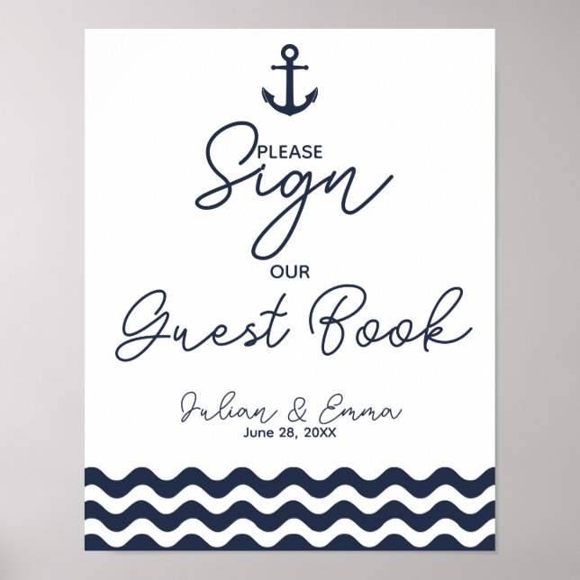 Poster Nautique bleu marine S'il vous plaît signer livre  (Devant)