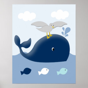 Poster Nautique Blue Grey Whale Nursery Art Imprimer