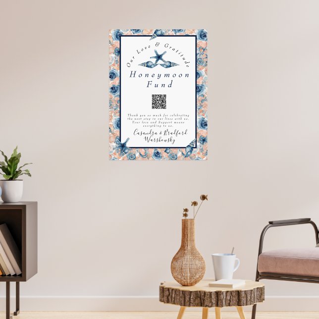 Poster Nautique Mariage Beach Seashell Rose lune de miel (Salon 3)