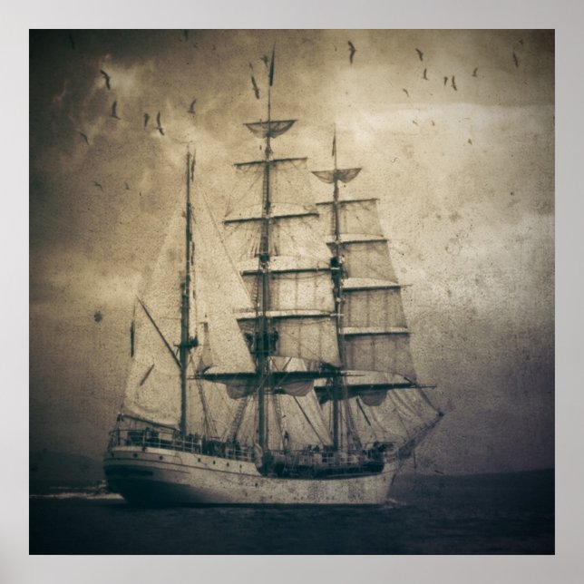 Poster Nautique Mer Vintage Voilier (Devant)