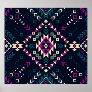 Poster Navajo tribal foncé, géométrique vintage.