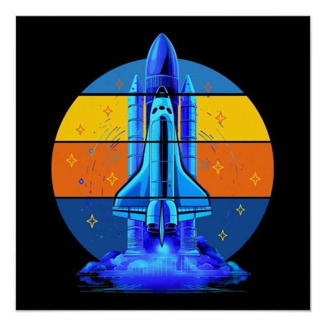Poster Navette spatiale vintage Blue Space (Devant)