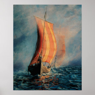 Poster Navigation de bateau de Viking sur la mer/océan en