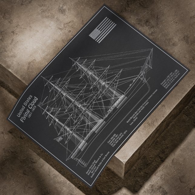 Poster Navire Clipper Flying Cloud - Plan PD (Clipper Ship Flying Cloud - Blueprint PD. Poster)