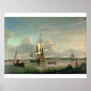 Poster Navire de guerre sur la Tamise au large de Woolwic