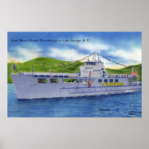 Poster Navire en acier Ticonderoga de moteur sur le lac