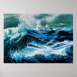 Poster Navire en mer dans la tempête