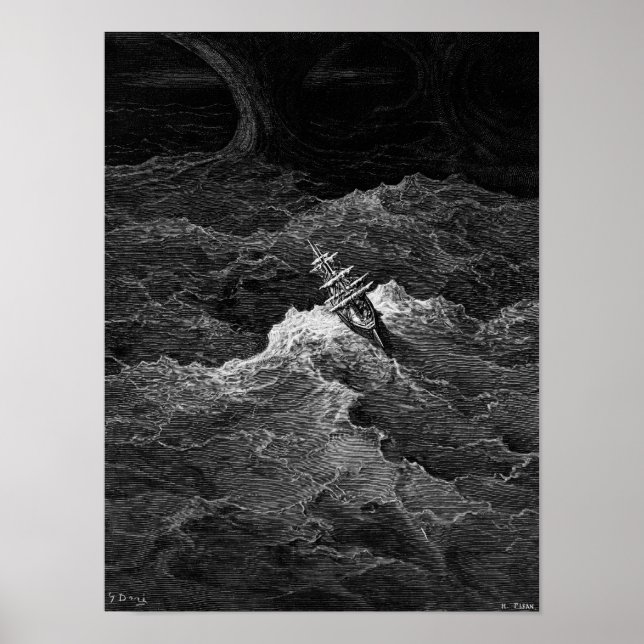 Poster Navire en mer tempétueuse (Devant)