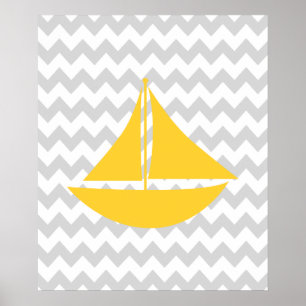 Poster Navire nautique Chevron jaune et gris