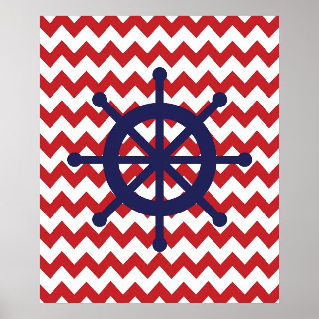 Poster Navire nautique Marine et Red Chevron (Devant)