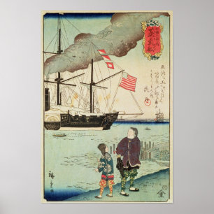 Poster Navire navale américaine dans un port japonais