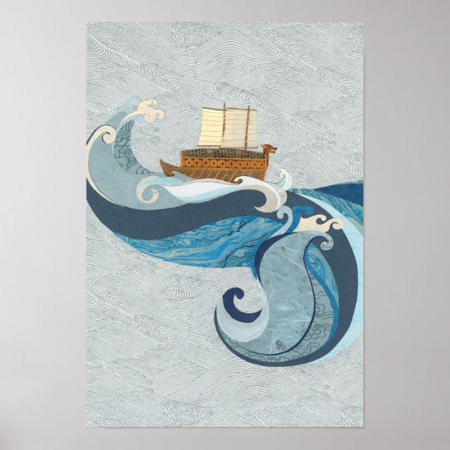 Poster Navire tortue contre les vagues (Devant)