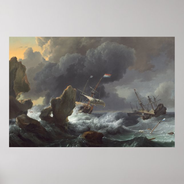 Poster Navires en détresse au large d'une côte rocheuse (Devant)