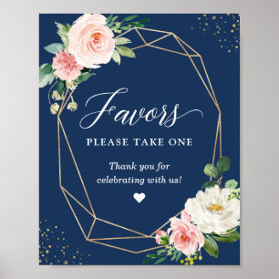 Poster Navy Blue Blush Floral Faveurs S'Il Vous Plaît Pre