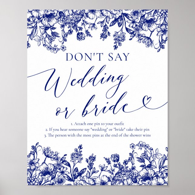 Poster Navy Blue Floral Ne pas dire Mariage ou jeu d'épou (Devant)