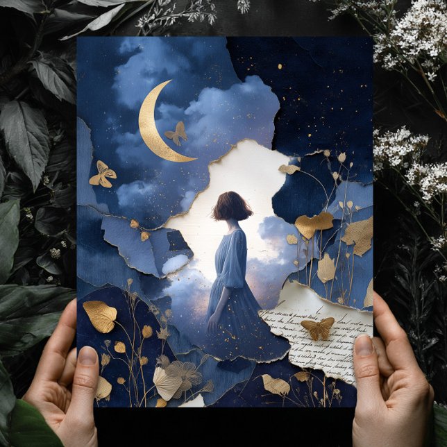 Poster Navy Blue Gold Fantasy Night Sky Wall Art Print (Créateur téléchargé)