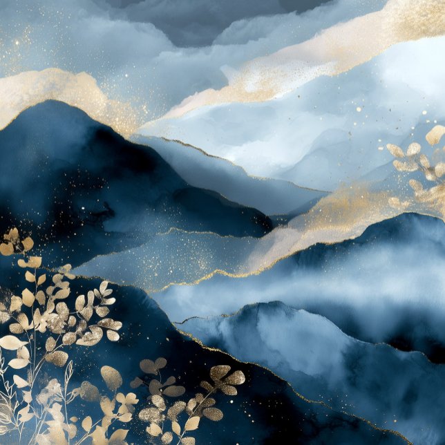 Poster Navy Blue Gold Modern Abstract Landscape Wall Art (Créateur téléchargé)