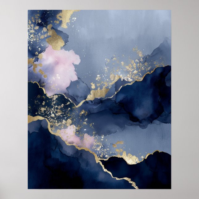 Poster Navy Blue Gold Modern Abstract Wall Art (Devant)
