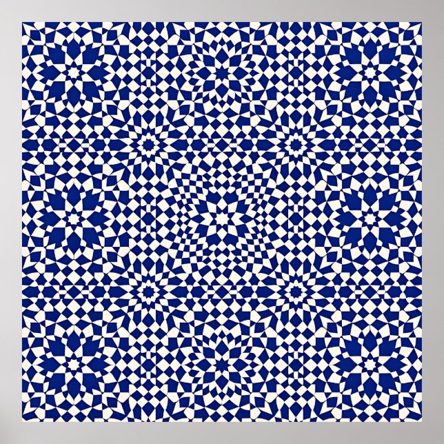 Poster Navy Blue Mosaic Geometric Pattern (Devant)