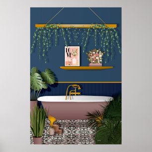 Poster Navy Blue Romantic Victorian Bathroom
