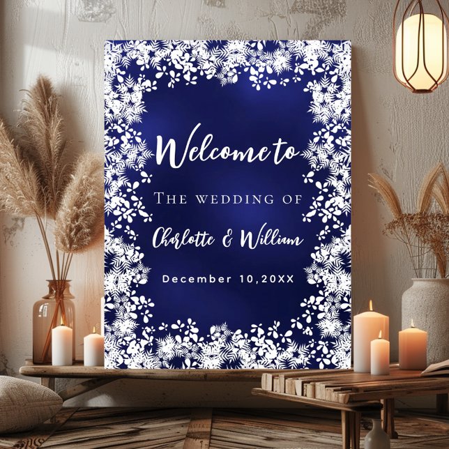Poster Navy blue snowflakes wedding welcome sign (Créateur téléchargé)