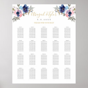 Poster Navy & Blush Floral Reception Seating Chart