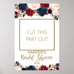 Poster Navy Burgundy Bridal Shower Photo Booth Frame