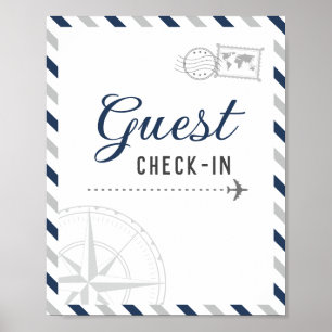Poster Navy Grey Travel Avion Invité Enregistrement