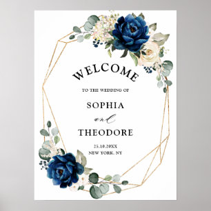 Poster Navy Or Champagne Ivoire Bienvenue de Mariage