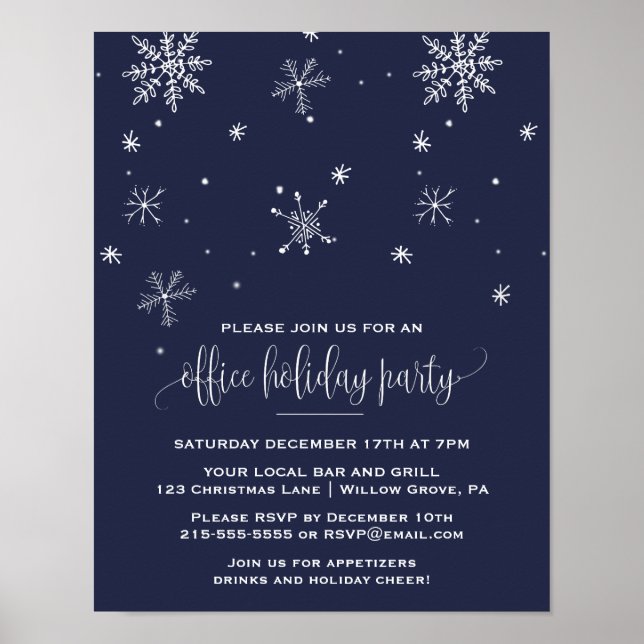 Poster Navy Snowflake Company Fête de Noël Invitation (Devant)