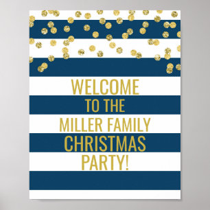 Poster Navy Stripe Gold Confetti Bienvenue fête de Noël