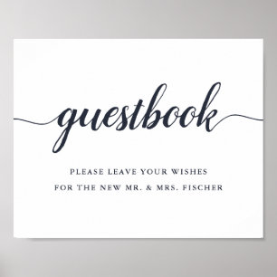 Poster Navy & White Calligraphy Wedding Guestbook Sign