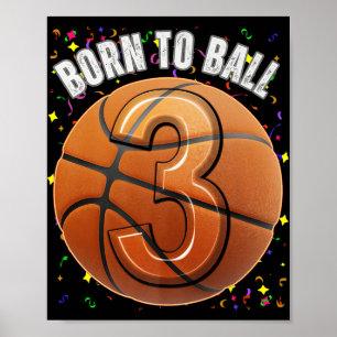 Poster Né Au Basketball 3e Anniversaire Trois Filles Garç