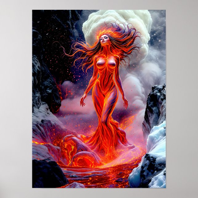 Poster "Né de l'enfer" - Portrait de femme volcanique (Devant)