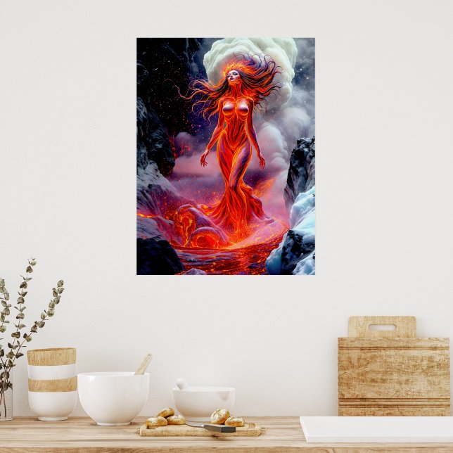 Poster "Né de l'enfer" - Portrait de femme volcanique (Cuisine)