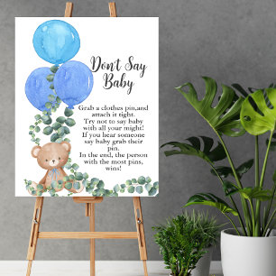 Poster Ne dis pas bébé Oh Garçon Ours Bleu Balloon Eucaly