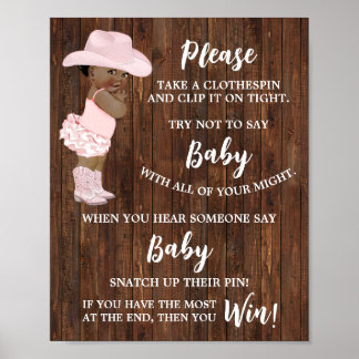 Poster Ne dites pas Baby Clothespin AA Cowgirl Shower Gam
