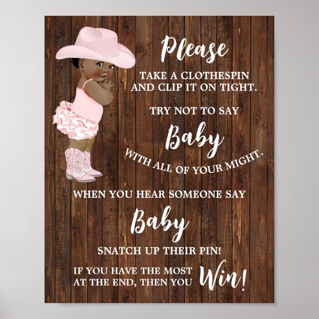 Poster Ne dites pas Baby Clothespin AA Cowgirl Shower Gam (Devant)