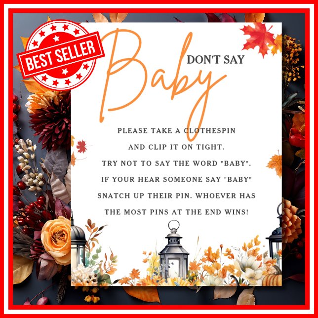 Poster NE DITES PAS BABY Little Citrouille Baby shower JE (DON'T SAY BABY A Little Pumpkin is on the Way Fall Autumn Baby Shower Game)