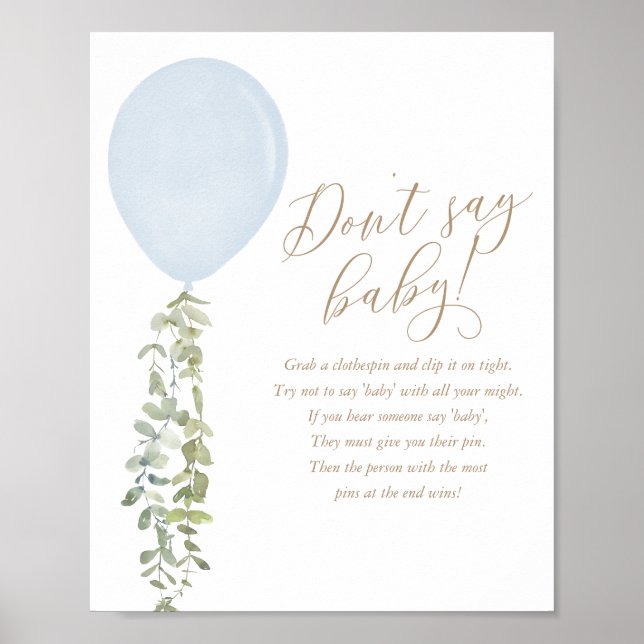 Poster Ne dites pas Baby shower bébé bleu ballon garçon (Devant)