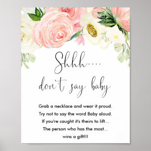 Poster Ne dites pas baby shower jeu signe or rose floral